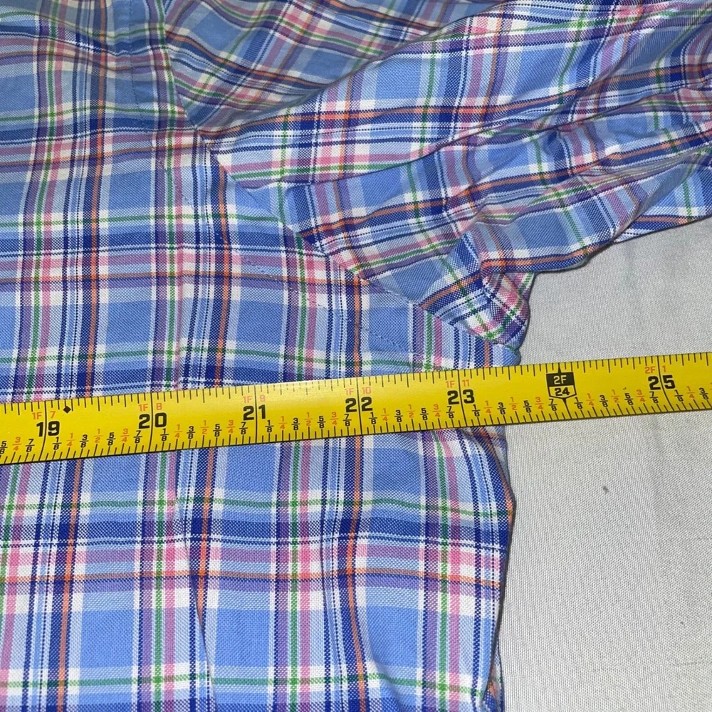 Ralph Lauren Mens Plaid Button Down Shirt Blue Pink Cotton Long Sleeve Large